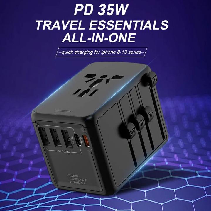 Image du produit PhoneLook Adaptateur de voyage 35W multiprise UE-UK-US-AU 3x USB-A et 2x USB-C PowerDelivery