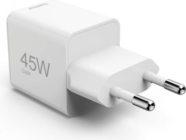 Actual product image Hama Fast charger, USB-C, PD/QC/GaN, super mini charger, 45 W, white (45 W)