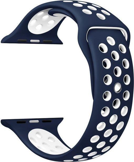 Produktbild Hermex Apple Watch 44mm / 42mm S / M Silikon Sport Armband Strap Soft BLAU WEISS (42 mm, 44 mm, Silikon, M)
