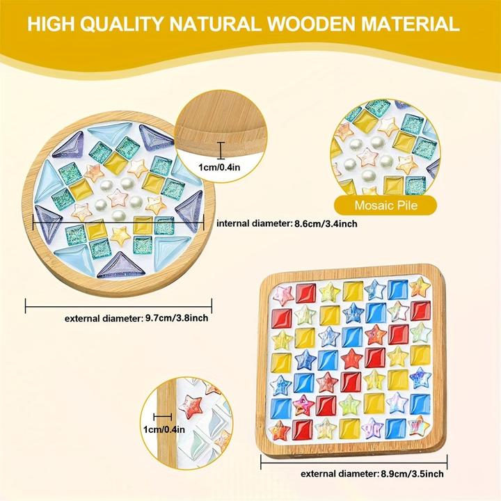 Actual product image Activity Board DIY glass mosaic tiles for crafts, mixed colour mosaic kits with wooden coasters for