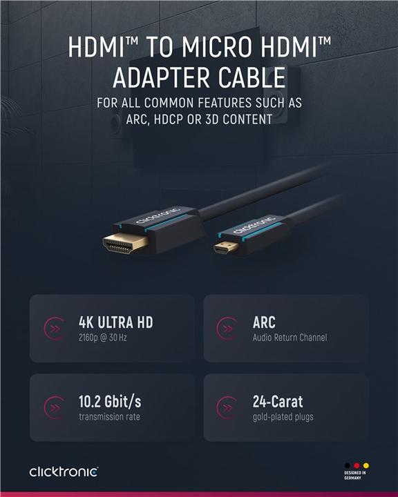 Image du produit clicktronic micro HDMI (Typ D) — HDMI (Typ A) (5 m, HDMI)