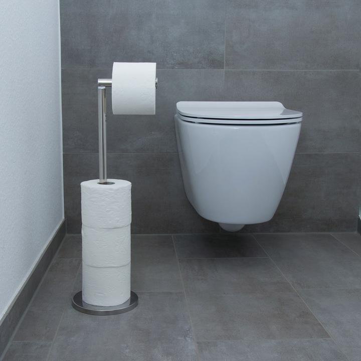 Produktbild Intirilife freistehende Edelstahl Toilettenpapierhalterung Papierrollenständer in Silber - Höhe 55 cm