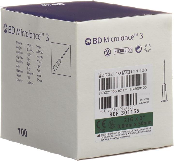 Produktbild BD Microlance 3 Injektion Kanüle 0.80x50mm grün 100 Stk
