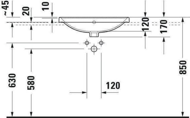 Produktbild Duravit Einbauwaschtisch D-NEO 600x435mm m ÜL m HLB 1 Hahnloch weiss (Einbauspüle, 43.50 cm, 60 cm)