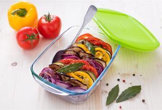 Actual product image Pyrex Dajar Glass Container with Lid Cook & Store Rectangular, Glass, Transparent/Green, 23 x 15 x (1.10 l)