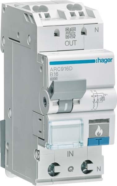Hager Dispositif de protection contre les arcs électriques de défaut AFDD LSSinterrupteur PN 6kA B3A 2M