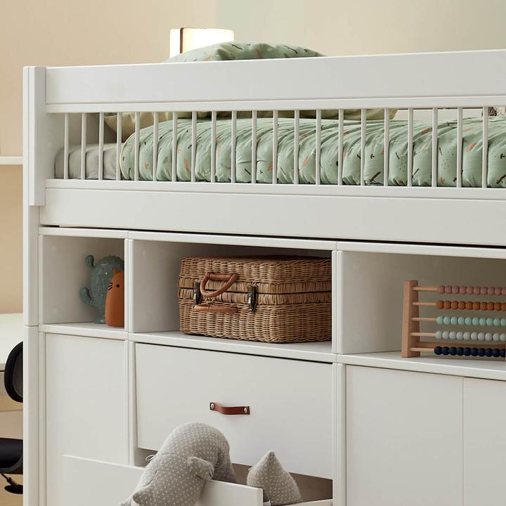Image du produit Lifetime Kidsrooms ALL IN ONE KOMBO, Lit mi-hauteur avec bureau 152 Roulettes Sommier à lattes (102 x 257 cm)