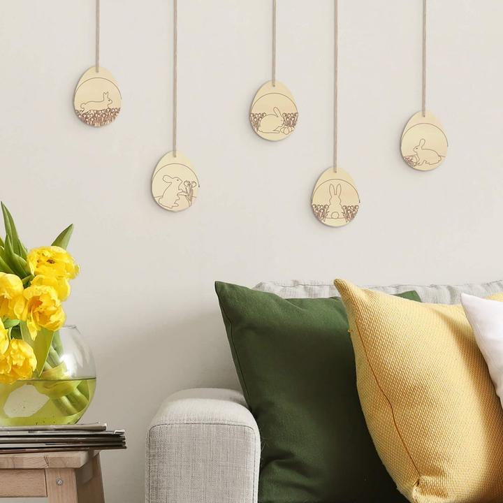 Actual product image Trenddeko Tree ornaments Easter eggs with bunnies with hanger (5.5 x 7 cm)