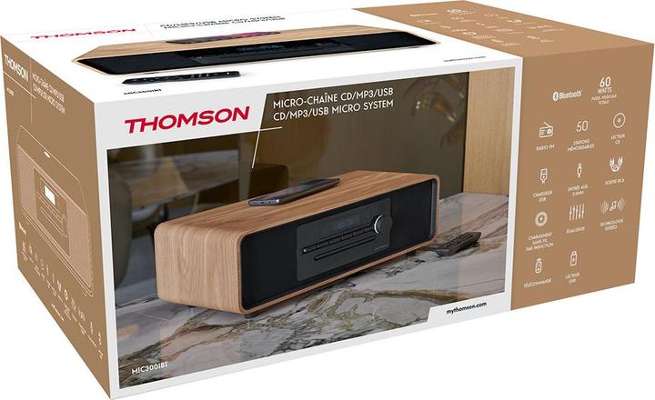 Produktbild Thomson MIC300IBT sw/holz Micro-Anlage 60W,UKW,Bluetooth,CD,USB,Induktionsladen (Bluetooth, CD Player, 2x 30 W)