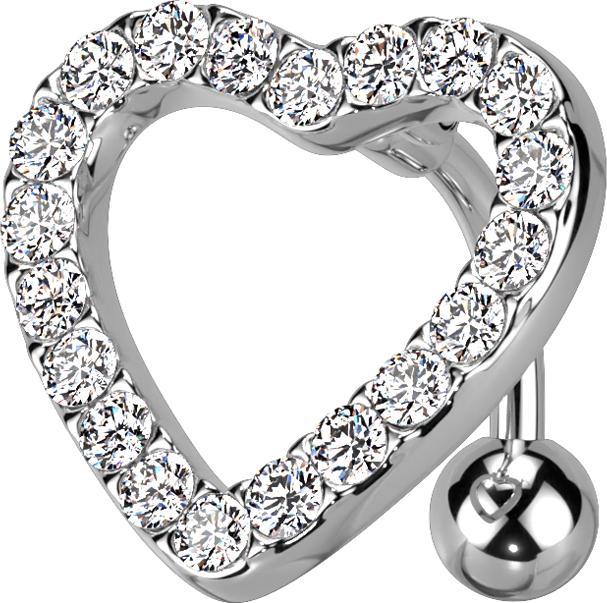 Image du produit Star Piercing Banane argent Coeur avec cristaux argent (Acier chirurgical 316L/laiton)