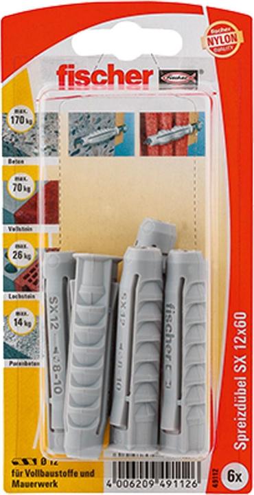 Image du produit Fischer Chevilles à expansion SX 12 x 60 K carte SB, 049112 (6 pcs)
