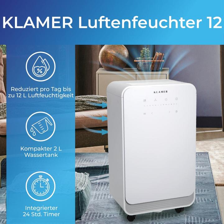 Produktbild KLAMER Luftentfeuchter 12L (30 m², 12 l/24h)