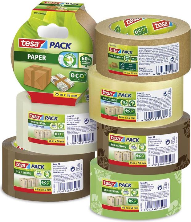 Actual product image tesa 3x tesapack PAPER STANDARD packaging tape - 56 % bio-based material - recycling-friendly (50 mm)