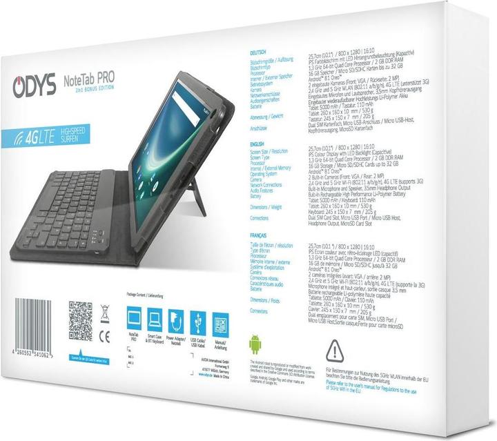 Produktbild Odys Note Tab Pro 2in1 (4G, 10.10", 16 GB, Schwarz)
