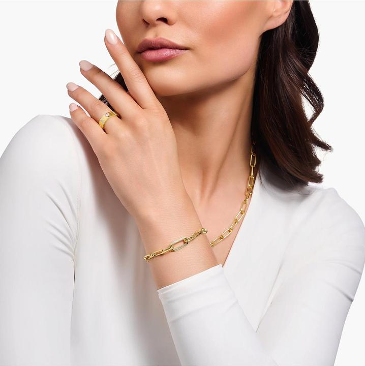 Immagine prodotto Thomas Sabo Bracciale a maglie placcato oro con elemento di ancoraggio incastonato in pietra (19 cm, Argento 925)