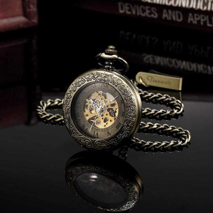 Image du produit Treeweto Montre de poche unisexe avec chaîne (Montre à gousset, 45 mm)