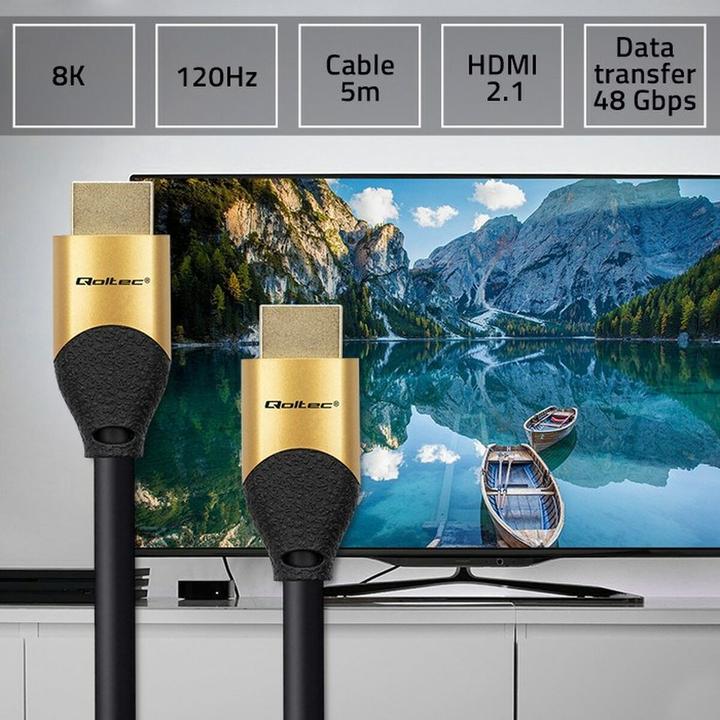 Productafbeelding Qoltec kabel HDMI v2.1 Ultra hoge snelheid 8K | 60Hz | 26AWG | GOUD | 5m (5 m, HDMI)