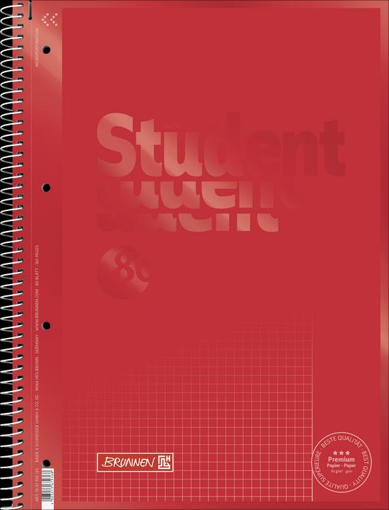 Produktbild Collegeblock Student A4 90g/qm 80 Blatt Lineatur 26 red (A4, Kariert)