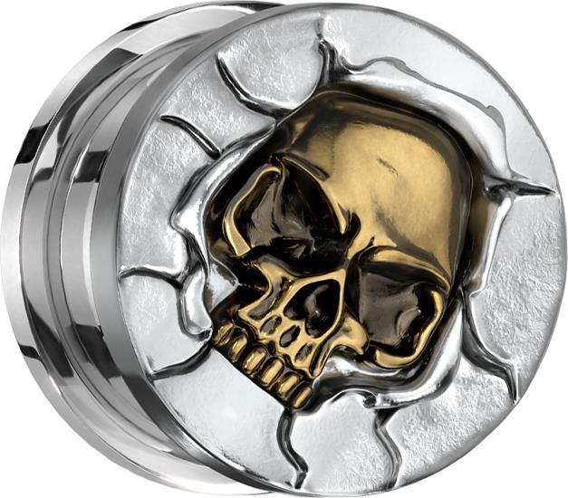Actual product image Star Piercing Flesh Plug silver bronze skull through wall (Surgical steel 316L, Brass)
