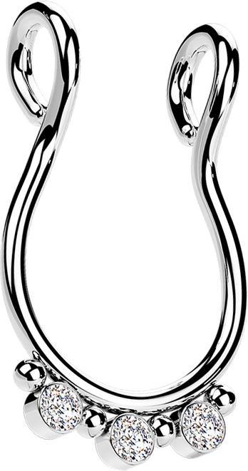 Produktbild Star Piercing Fake Septum silber vier Kugeln drei Kristalle silber (Chirurgenstahl 316L mit Kristall)