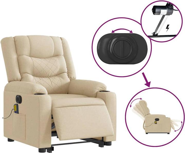 Produktbild VidaXL Elektrischer Massagesessel mit Aufstehhilfe Creme Stoff
