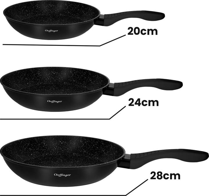 Immagine prodotto Cheffinger Set di 3 padelle con rivestimento effetto marmo e rivestimento antiaderente (28 cm, Padella per friggere, Alluminio)