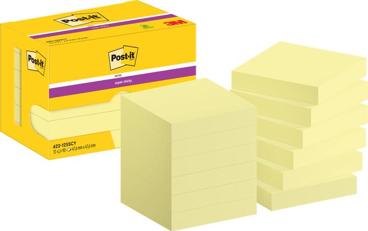Produktbild Post-it Super Sticky Haftnotizen extrastark 62212SY gelb 12 Blöcke (47.6 x 47.6 mm)