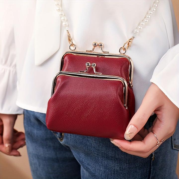 Only-Bags.Store Borsa a doppio strato kiss-lock, borsa a tracolla classica retrò, borsa crossbody in ecopelle