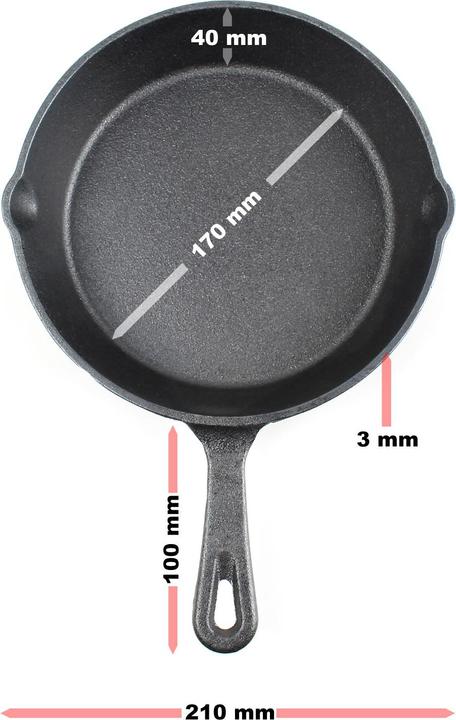 Actual product image Wiltec Cast Iron Skillet Ø20cm for Campfire Cooking and all Stoves with Non-stick Frying Surface