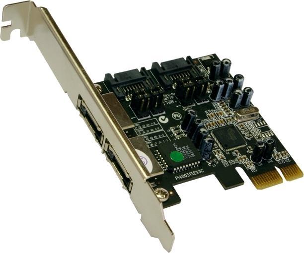 Actual product image Exsys PCI-Express eS-ATA II RAID 0/1 controller with 2 internal and 2 external eS-ATA P