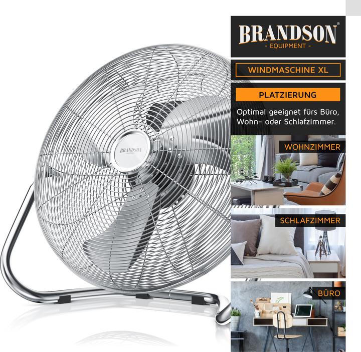 Actual product image Brandson Wind machine 53.5 cm Ø, retro floor fan 200W tiltable, carrying handle, high air flow, silver (67 dB)
