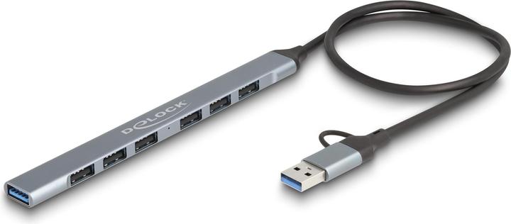 Produktbild Delock 7 Port Slim USB Hub mit USB Type-C oder USB Typ-A zu (USB-C, USB-A, 7 Ports)