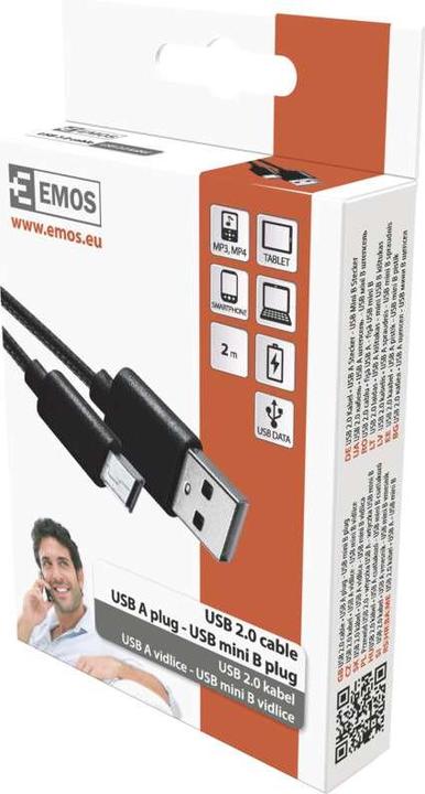 Actual product image Emos USB cable 2.0 A plug - Mini B plug 2m, black (2 m, USB 2.0)
