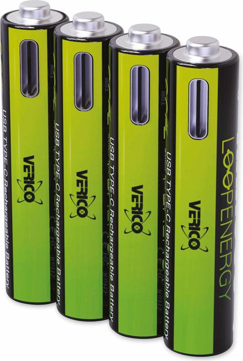 Verico Batterie Li-Ion USB-C Micro AAA 1.5 V 900 mWh 600 mAh rechargeable par USB (4 pcs, AAA, 600 mAh)