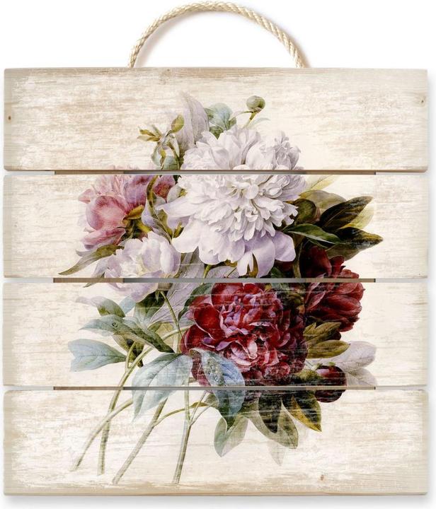 Image du produit Trenddeko Redouté - Bouquet de pivoines rouges, violettes et blanches (40 x 41,5 cm)