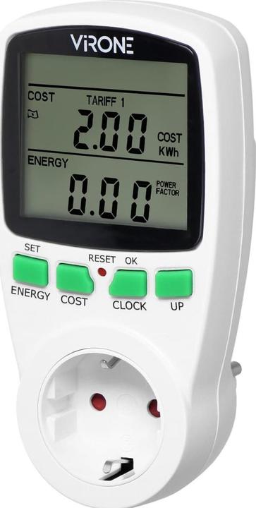 Orno Wattmetro a due tariffe, calcolatore di energia con display LCD, 2 tariffe separate, batteria