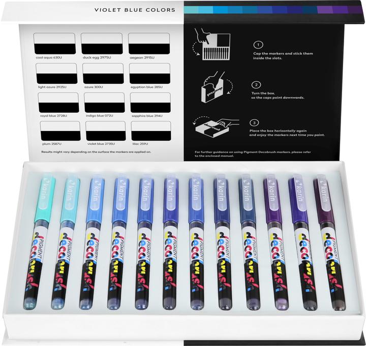 Immagine prodotto Karin PIGMENT DECO BRUSH - Pennello marcatore (Viola, Blu chiaro, Blu, 12 x)