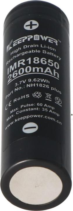 Actual product image Keeppower Battery IMR18650 Plus (US18650VTC5A) (Flat Top) incl. battery protection box (1 pcs., 18650, 2600 mAh)