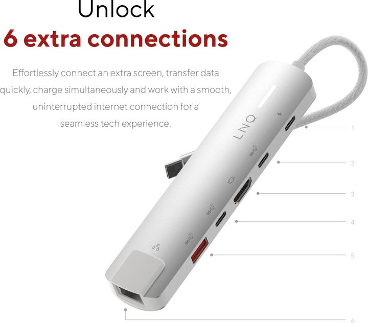 Produktbild LINQ Connects 6in1 PRO USB-C Multiport Hub 140W (USB-C, 6 Ports)