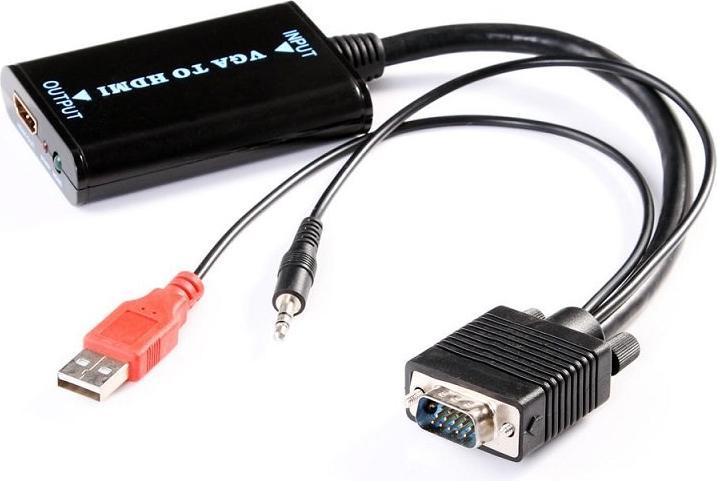 JTI Convertisseur VGA vers HDMI avec câbles USB et 3,5 mm