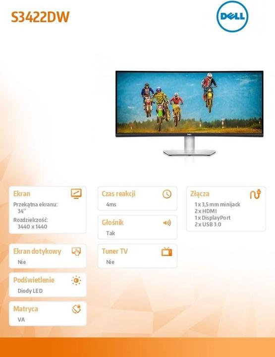 Actual product image Dell S3422DW (3440 x 1440 pixels, 34")