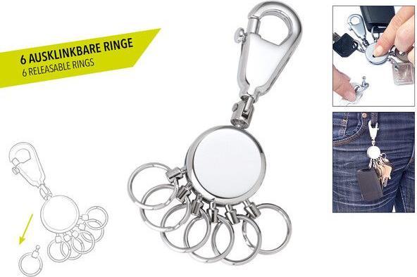 Actual product image Troika PATENT key holder round incl. 6 detachable rings, glossy grey