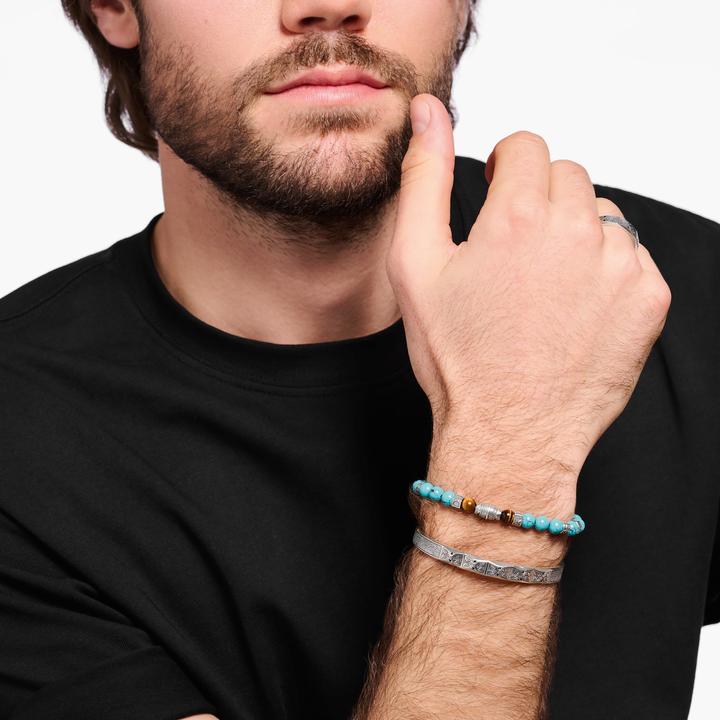 Image du produit Thomas Sabo Bracelet avec perles de turquoise et perles d'oeil de tigre en argent (15.50 cm, Noirci, Argent sterling 925)