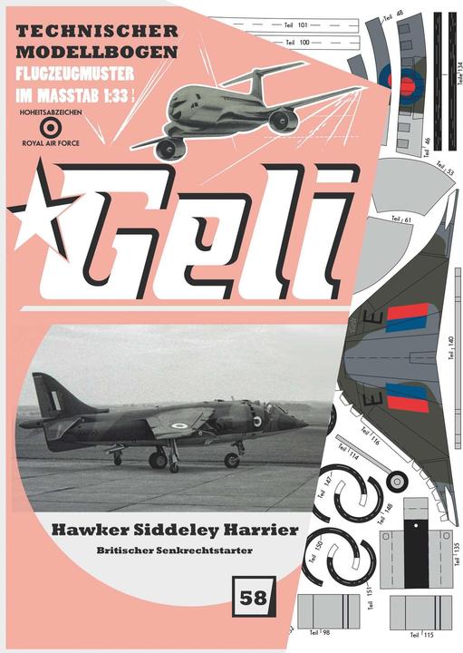 Actual product image Geli hawker siddeley harrier cardboard model