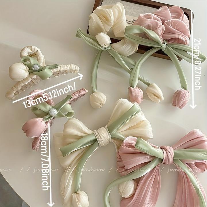 Produktbild Activity Board Süsser smarter Tulpenhaarreif, Haarspange, Kopfseil Haarschmuck, Satinschleife 3er Set (3 Stk.)