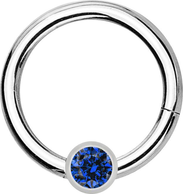 Star Piercing Micro Segmentring klappbar silber mit Kugel Kristall dunkelblau (ohne Messing, Chirurgenstahl 316L)