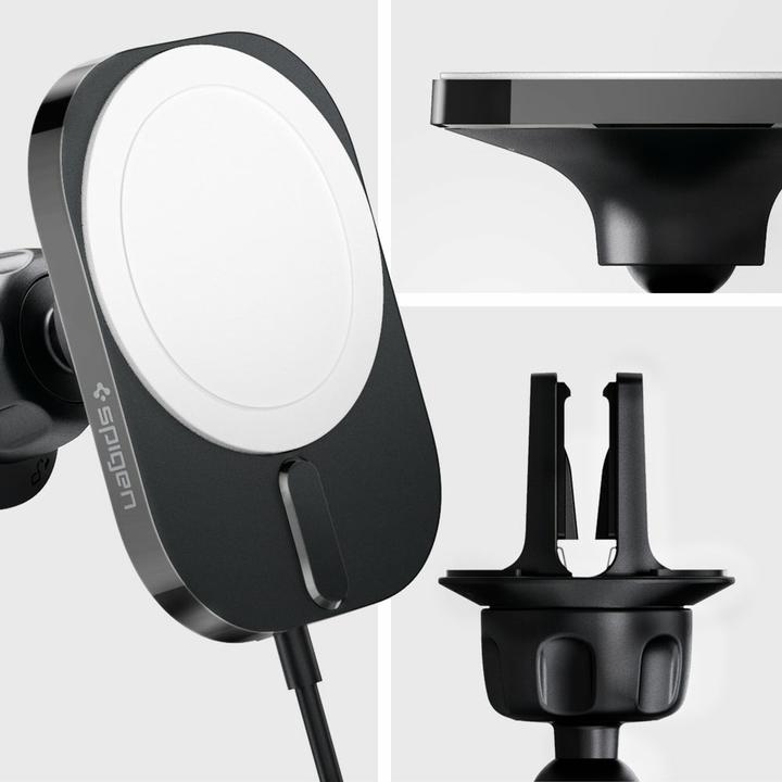 Actual product image Spigen car mount with charger ITM12W Onetap Pro 3 Magnetic Magsafe Vent Car Mount Wireless Charger b (15 W)