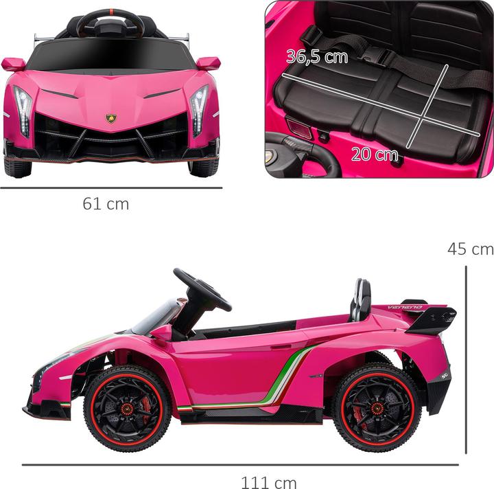 Produktbild Swisshandel24 Lamborghini Kinderauto, pink, Fernbedienung, Bluetooth, 30kg Belastbarkeit (12 V)