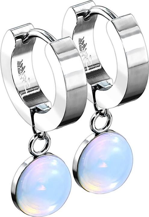 Actual product image Star Piercing Earring hinged silver pendant opalite stone (without brass, Surgical steel 316L, Mineral)