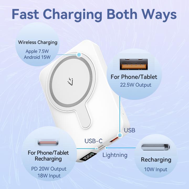 Image du produit Vention 10000mAh Magnetic Wireless Power Bank (USB-C + Lightning + USB-C + USB-A +Wireless) 22.5W Black LED (10000 mAh, 38.50 Wh)